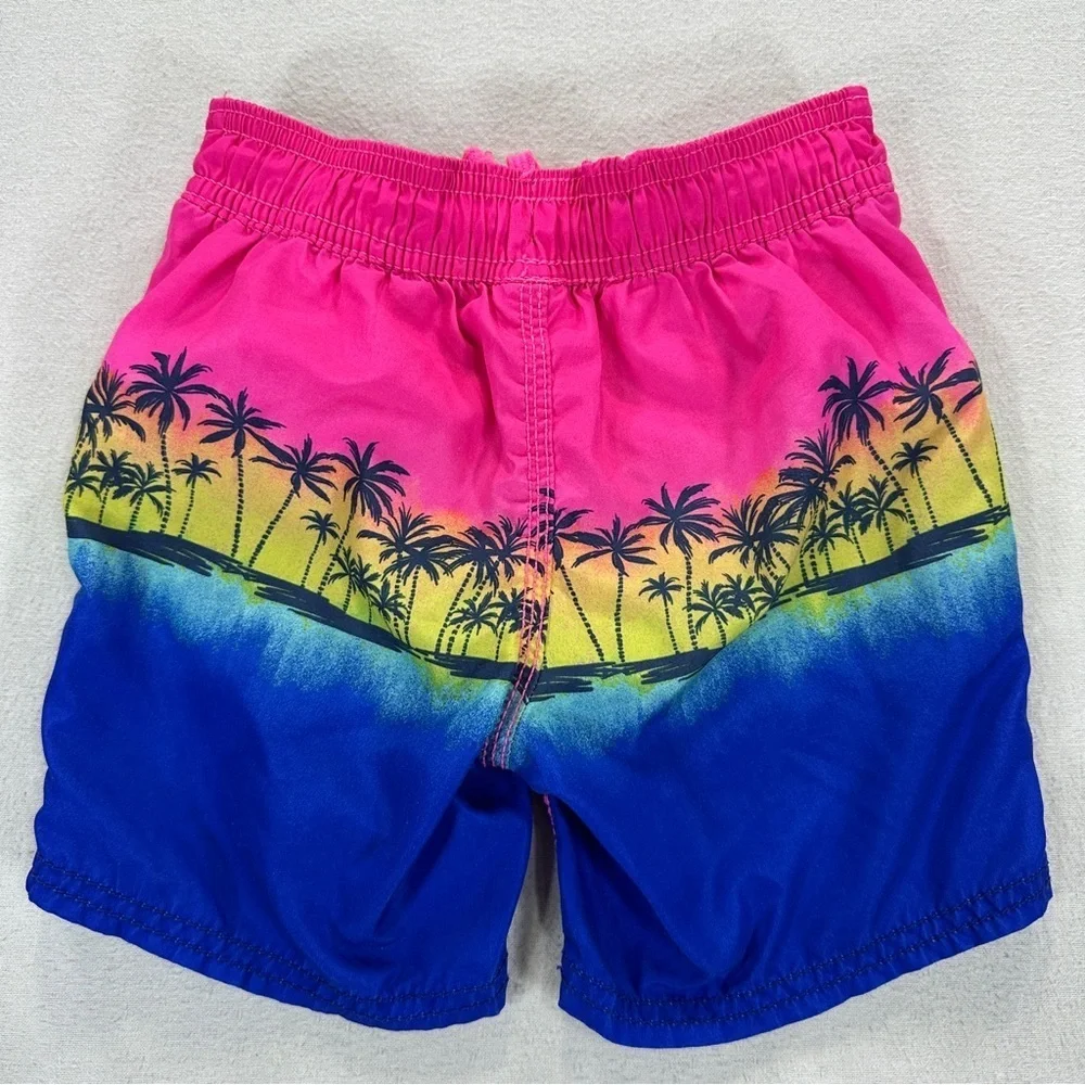 OshKosh B'gosh Pink Yellow Blue Palm Tree Beach Swim Trunks Sz 3T